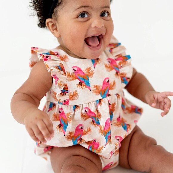 Amelia Romper in Parrots Baby Bubble - Picture 3 of 4